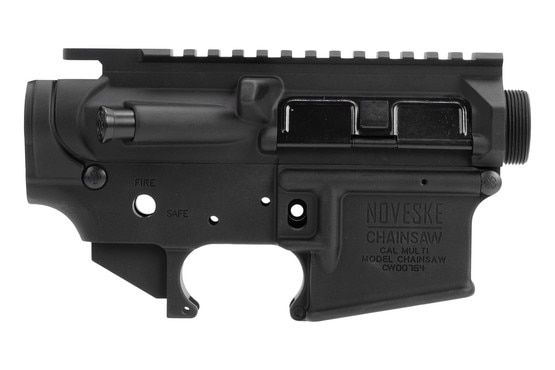 7075-T6 aluminum receiver set for AR-15 builds with Noveske Chainsaw engraving